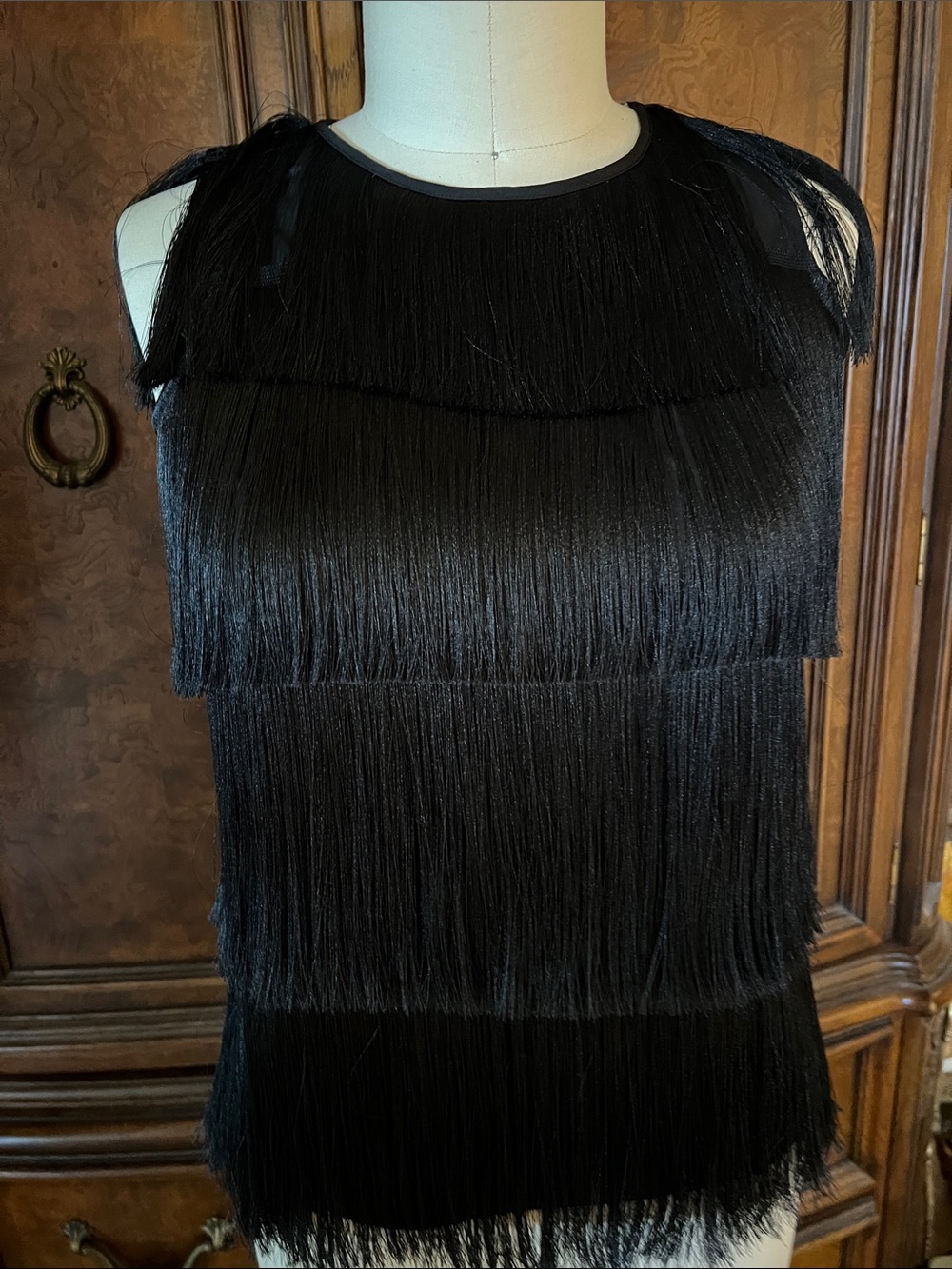 Club Monaco Black Fringe Mini Dress